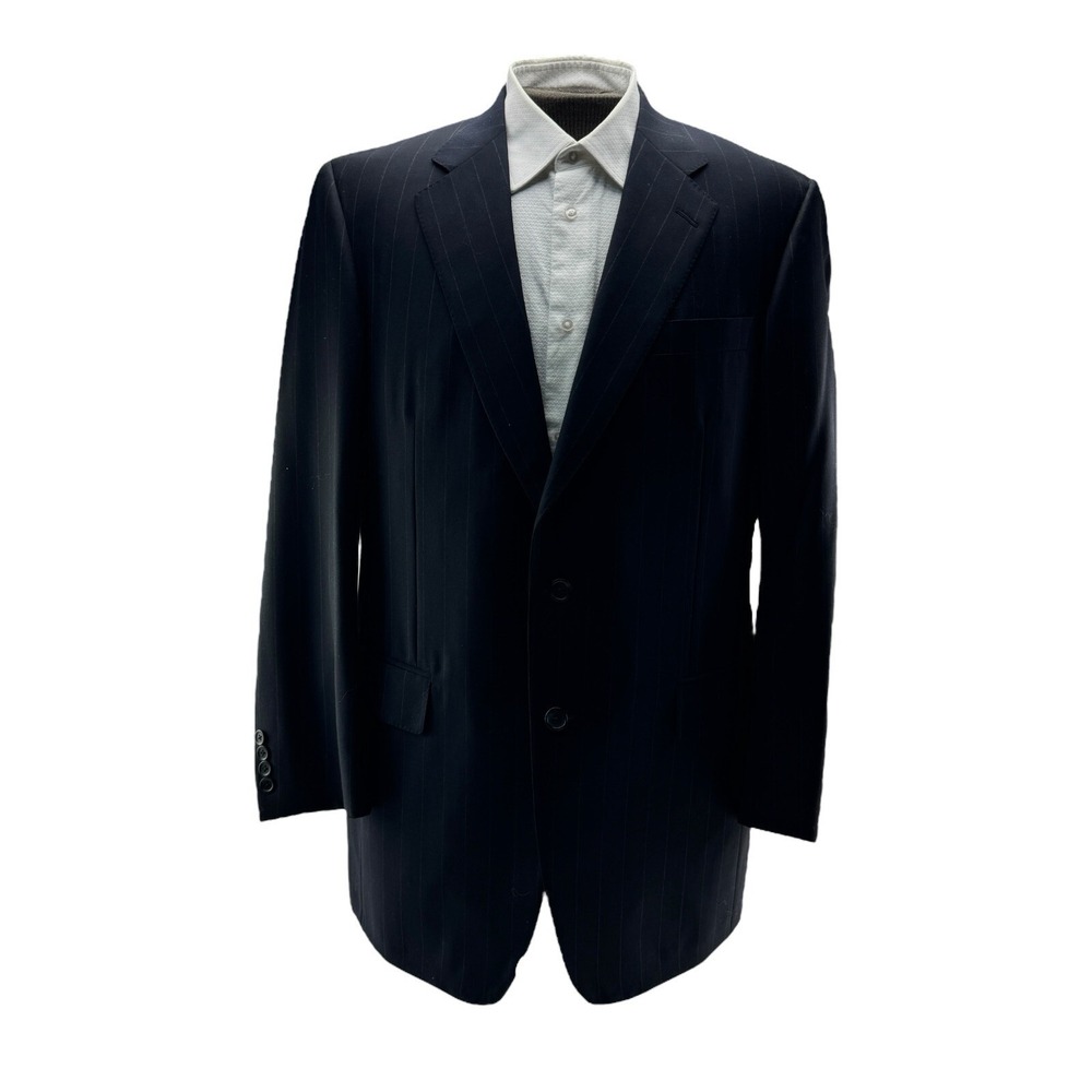 Samuelsohn Blue w/ Stripe SB Andrew Super 110 2 Button 1 Vent Blazer‎ Size 44L